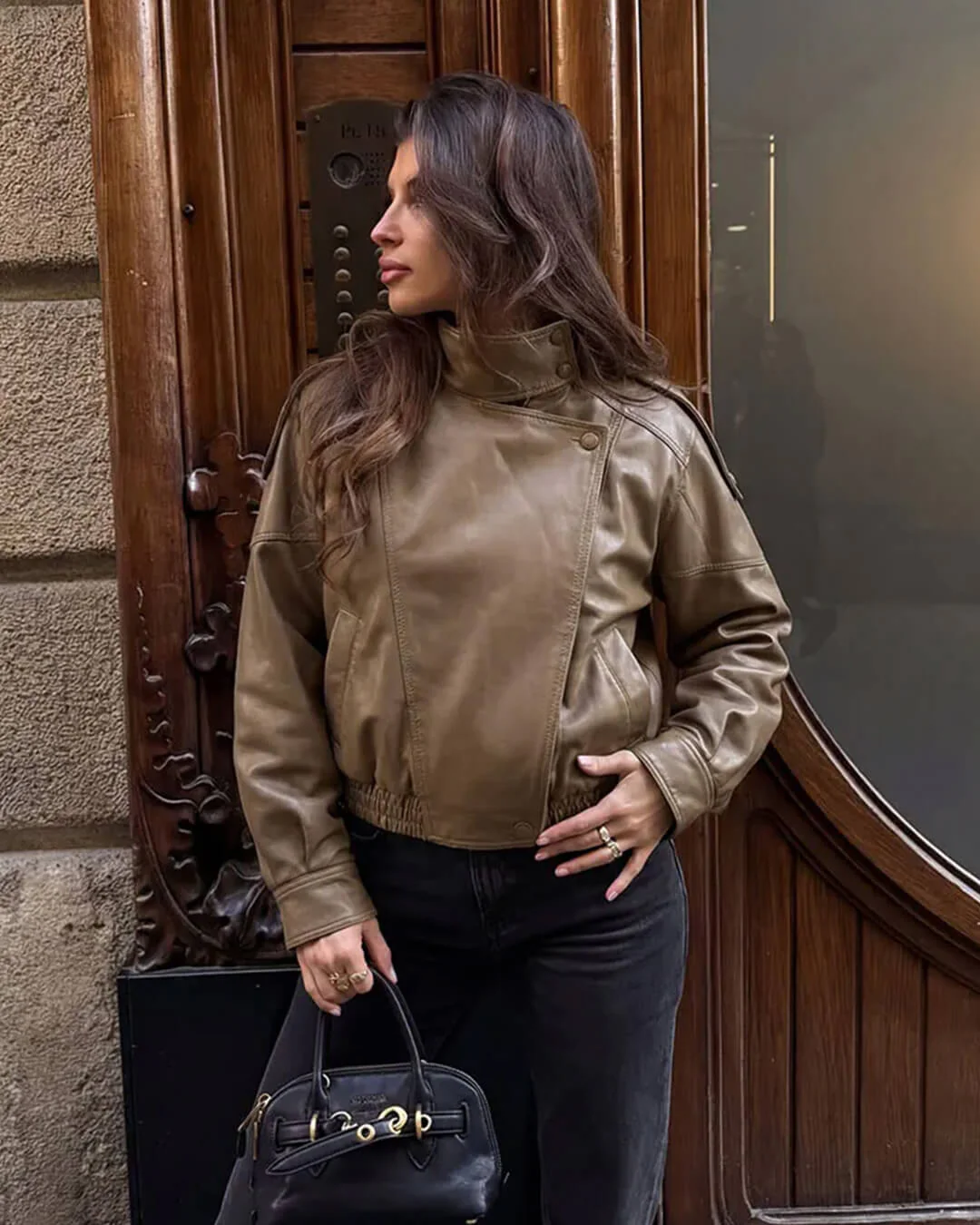 Brienne Stand Collar Faux Leather Jacket - Image 6