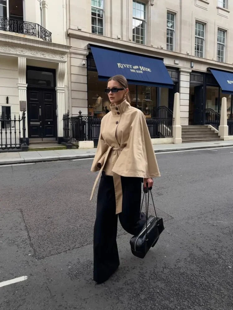 Cape Lace Up Trench Coat - Image 3