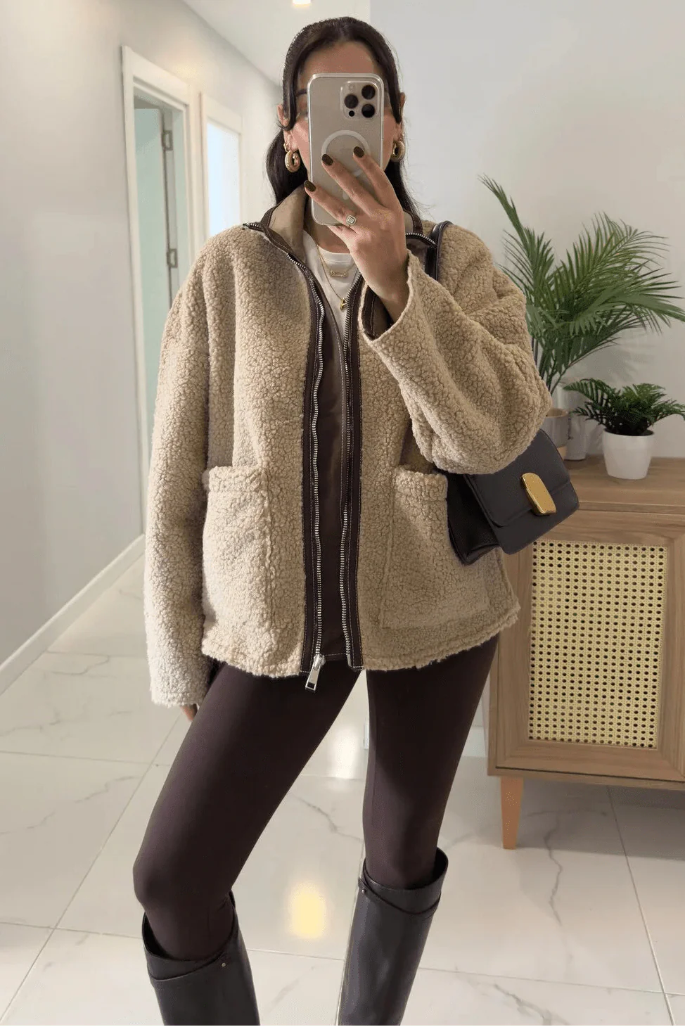Carol Stand Collar Faux Fur Jacket - Image 2