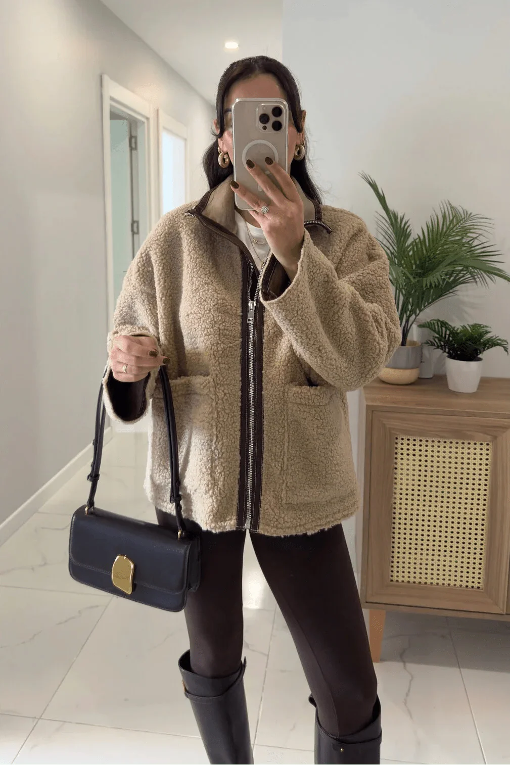Carol Stand Collar Faux Fur Jacket - Image 3