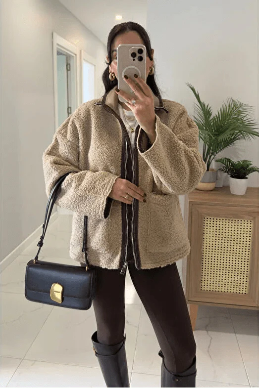 Carol Stand Collar Faux Fur Jacket - Image 4