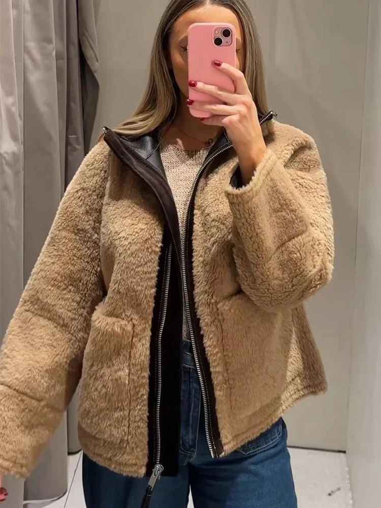 Carol Stand Collar Faux Fur Jacket - Image 6