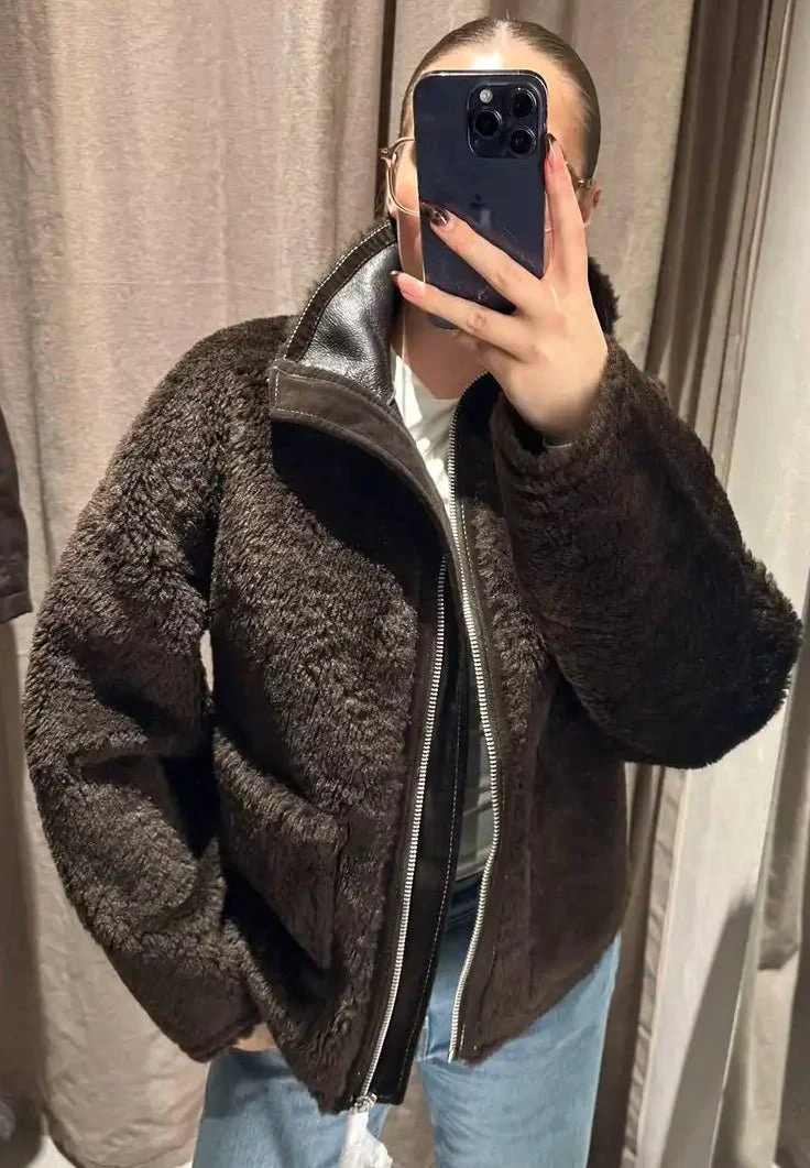 Carol Stand Collar Faux Fur Jacket - Image 9