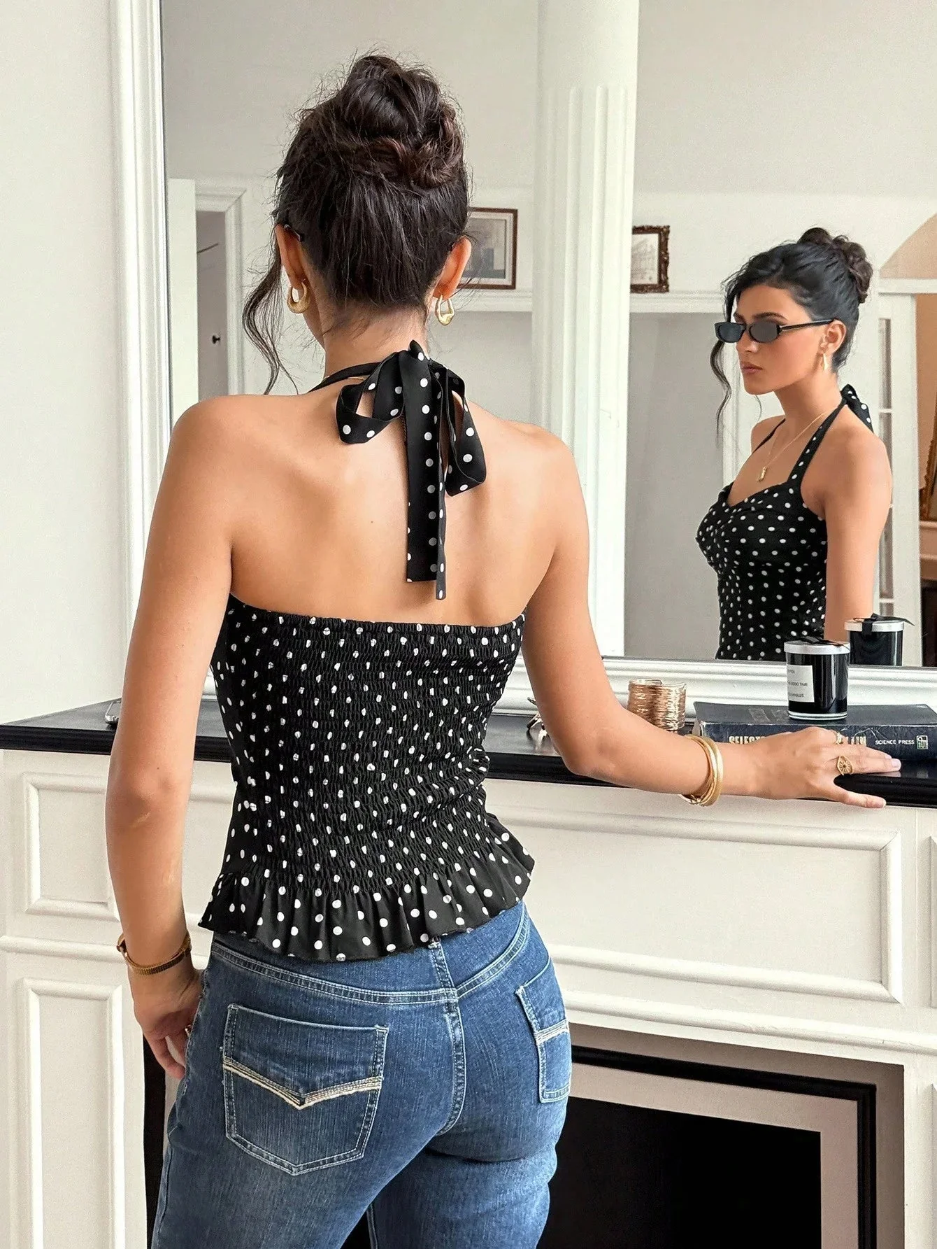 Caryl Polka Dot Halter Crop Top - Image 3