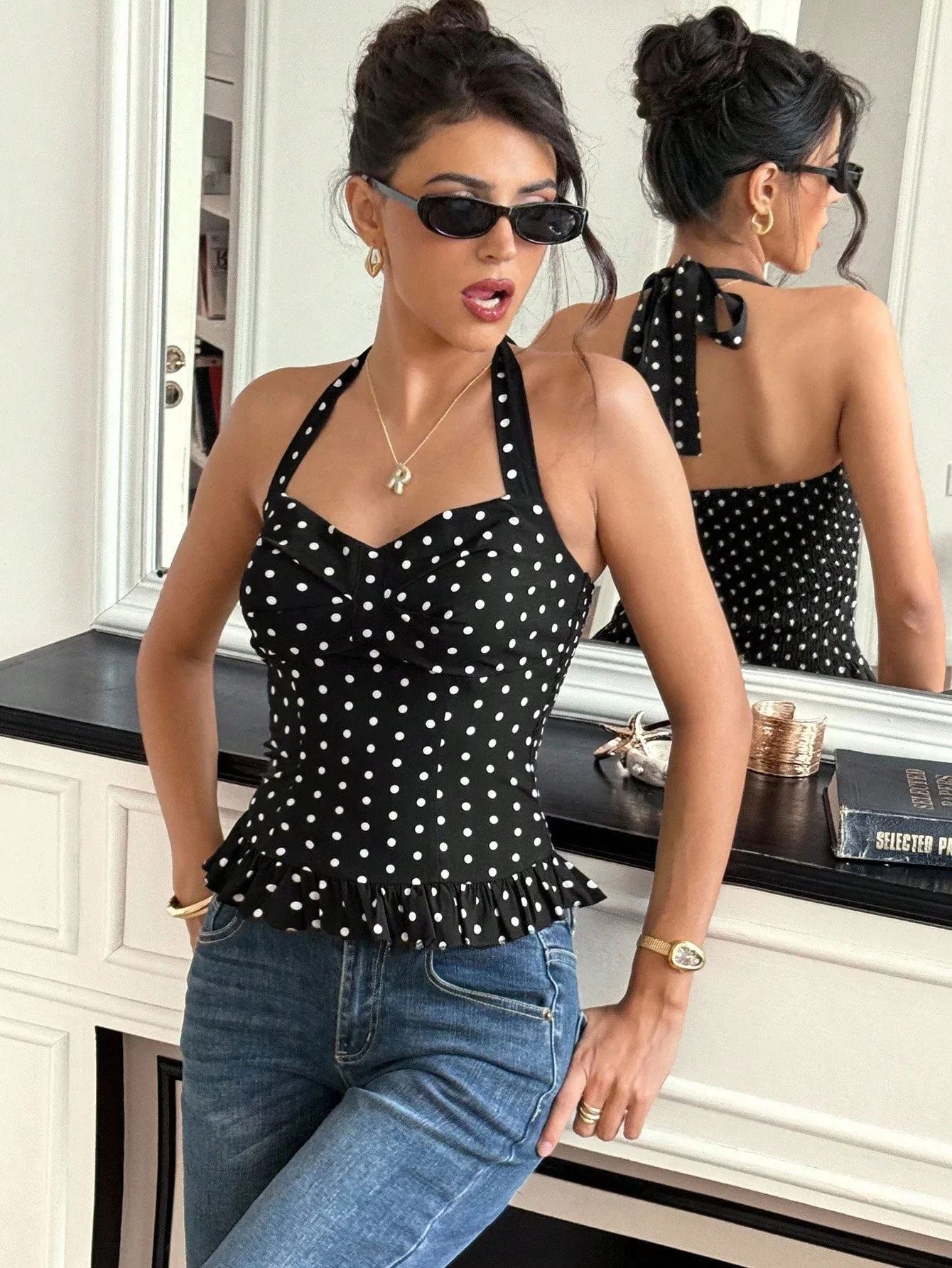 Caryl Polka Dot Halter Crop Top - Image 4