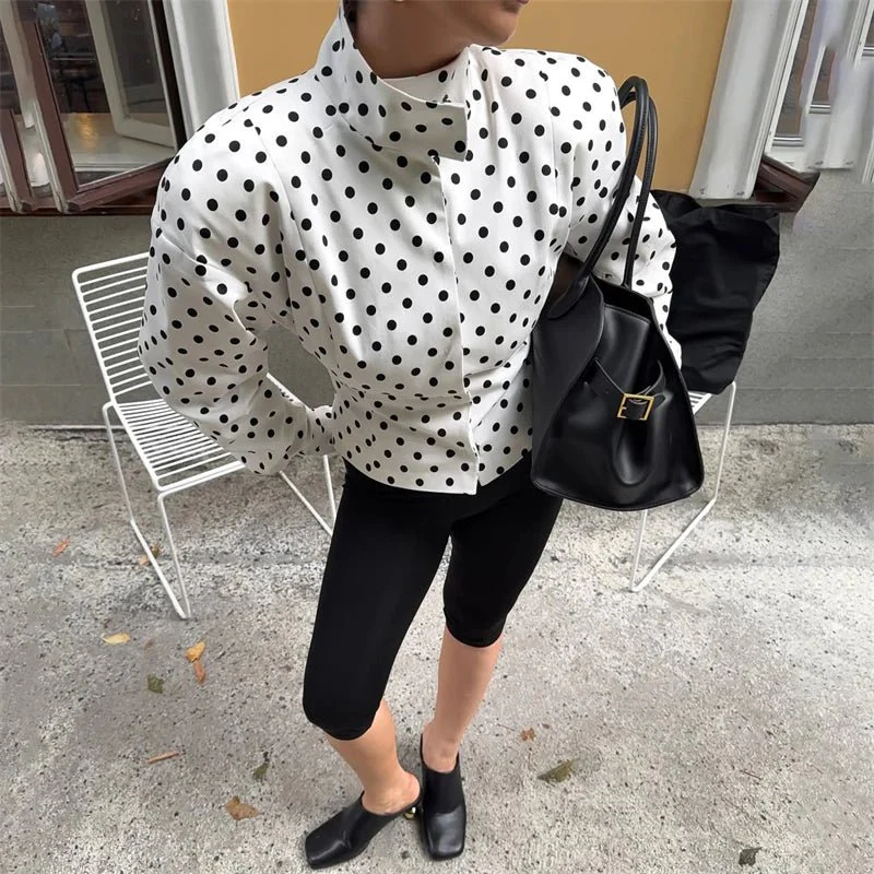 Caryl Stand Collar Polka Dot Jacket