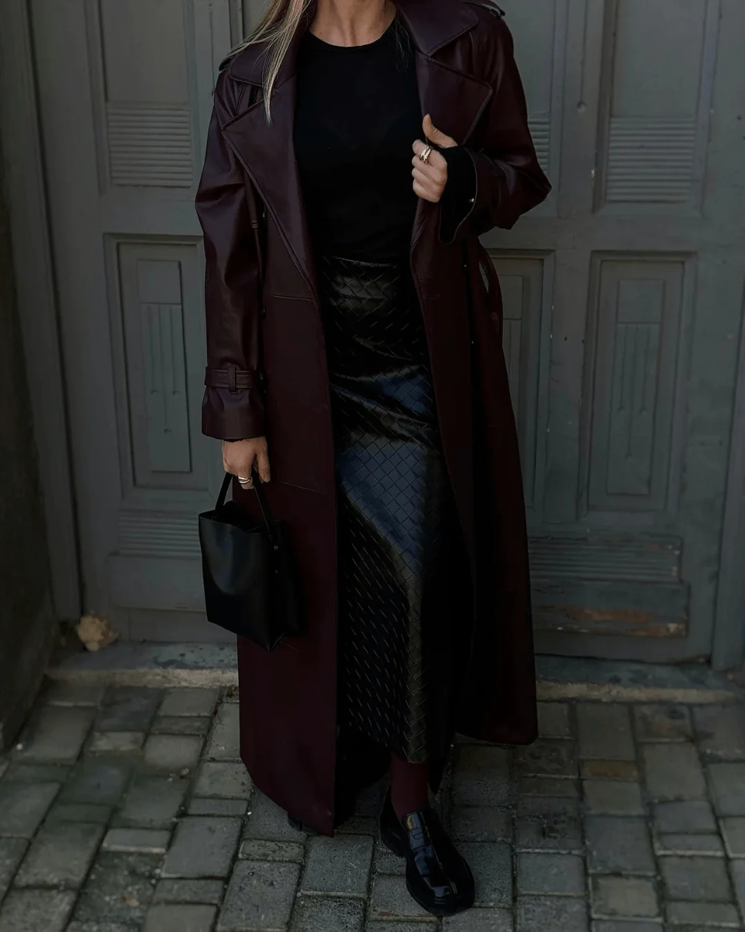 Cassy Faux Leather Maxi Trench Coat - Image 2