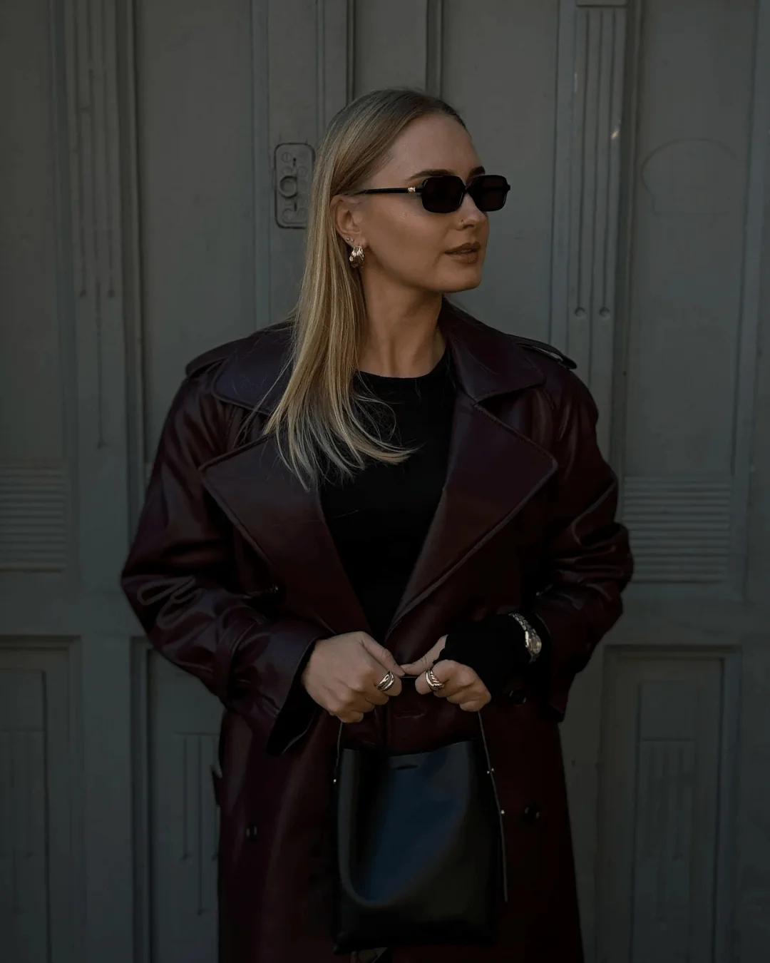 Cassy Faux Leather Maxi Trench Coat - Image 4