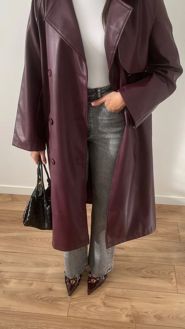 Cassy Faux Leather Maxi Trench Coat - Image 5