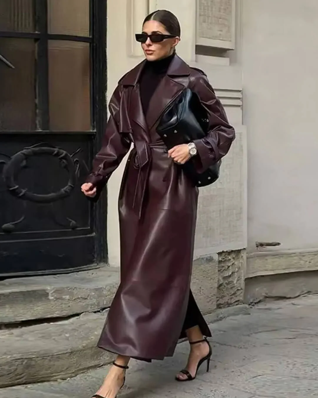 Cassy Faux Leather Maxi Trench Coat - Image 6