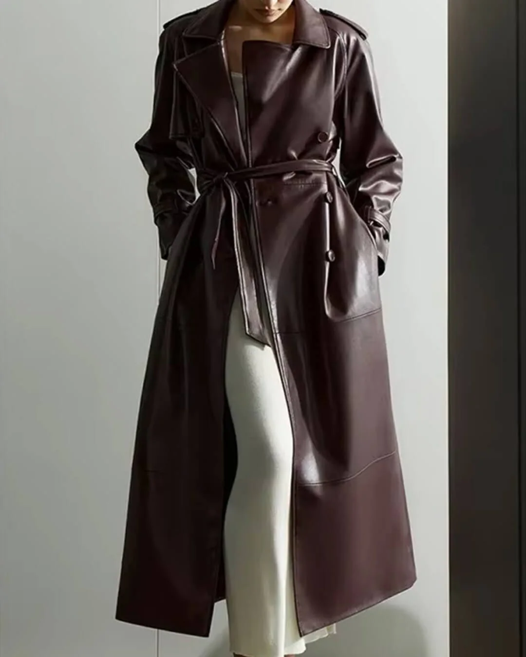 Cassy Faux Leather Maxi Trench Coat - Image 7