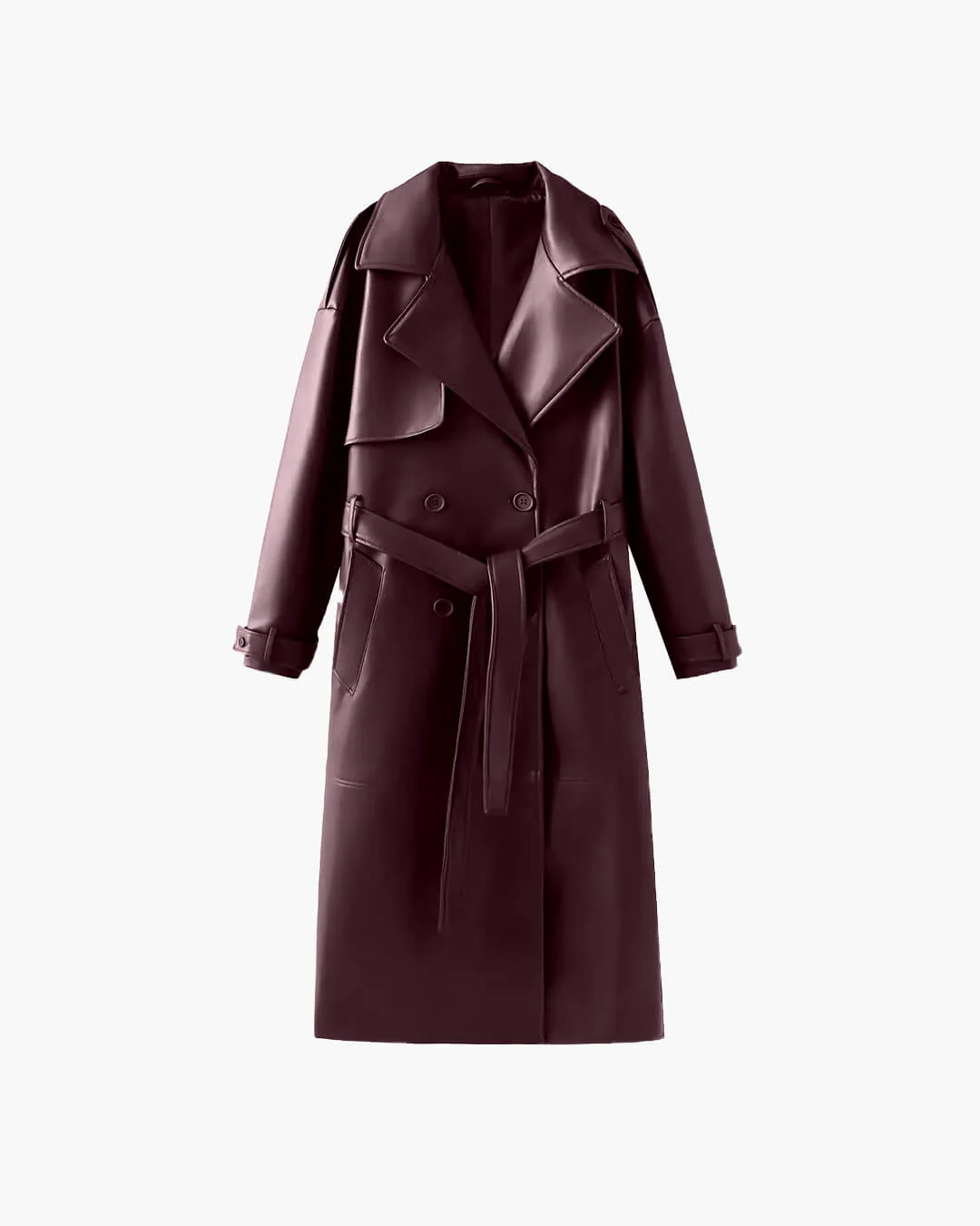 Cassy Faux Leather Maxi Trench Coat - Image 9