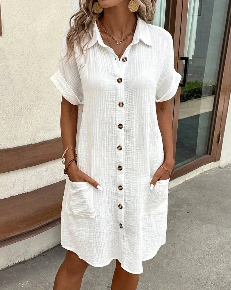 Catalina Cotton Linen V-Neck Mini Dress