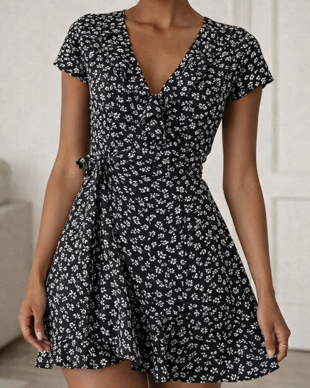 Celeste Floral V-Neck A-Line Mini Dress - Image 2