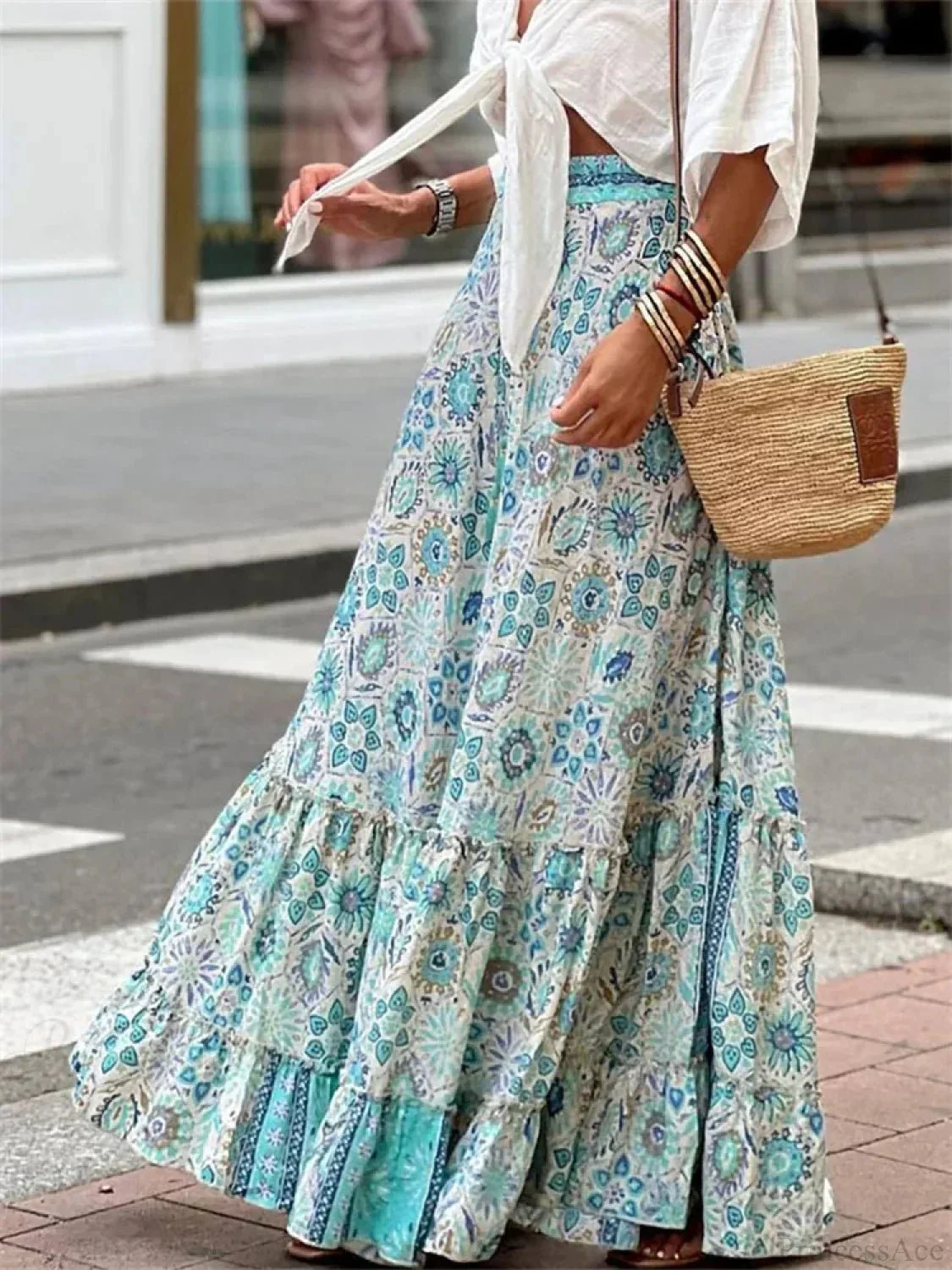 Celeste Flowy Boho Print Ruffled Hem Skirt - Image 2