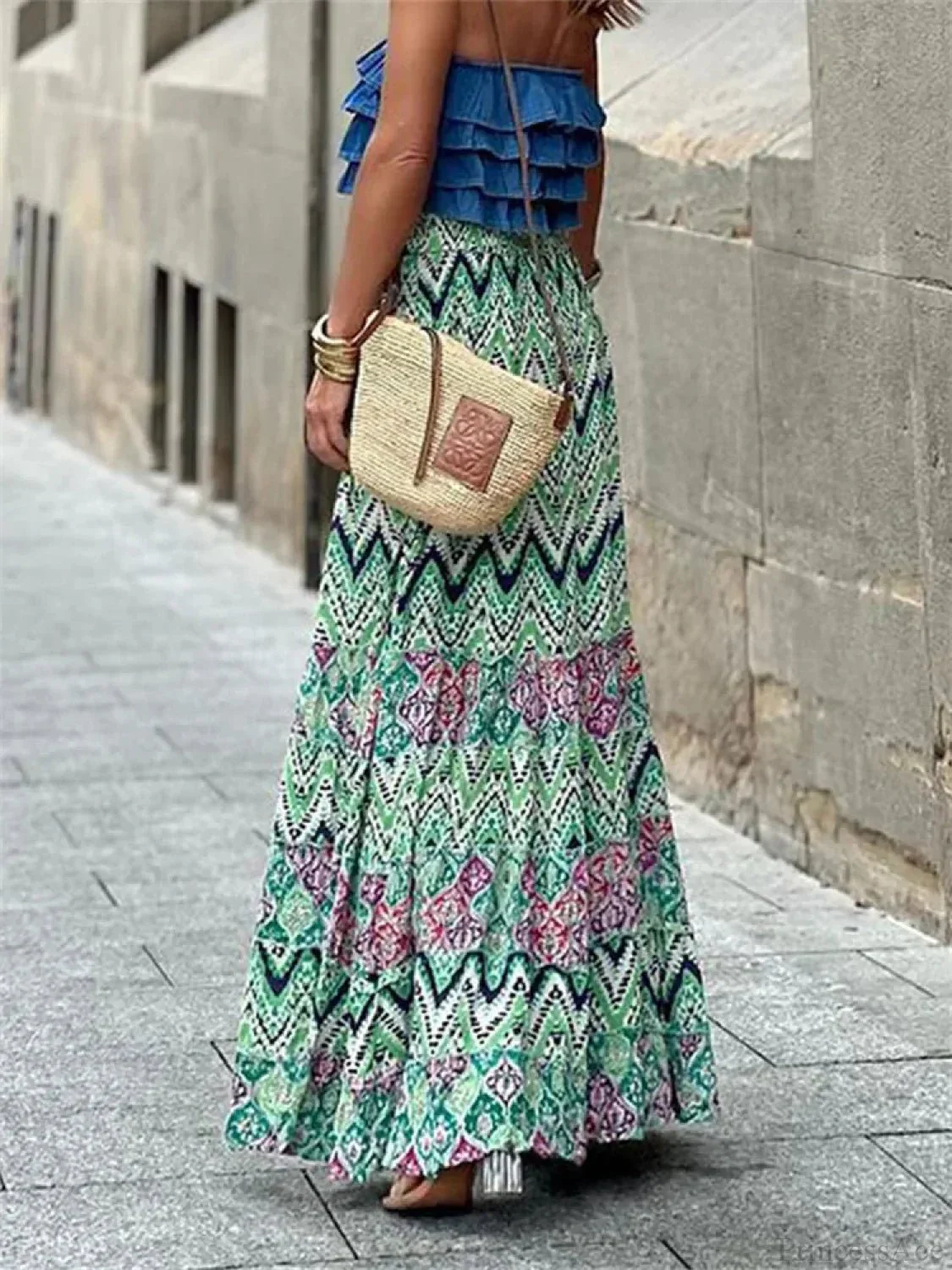 Celeste Flowy Boho Print Ruffled Hem Skirt - Image 4