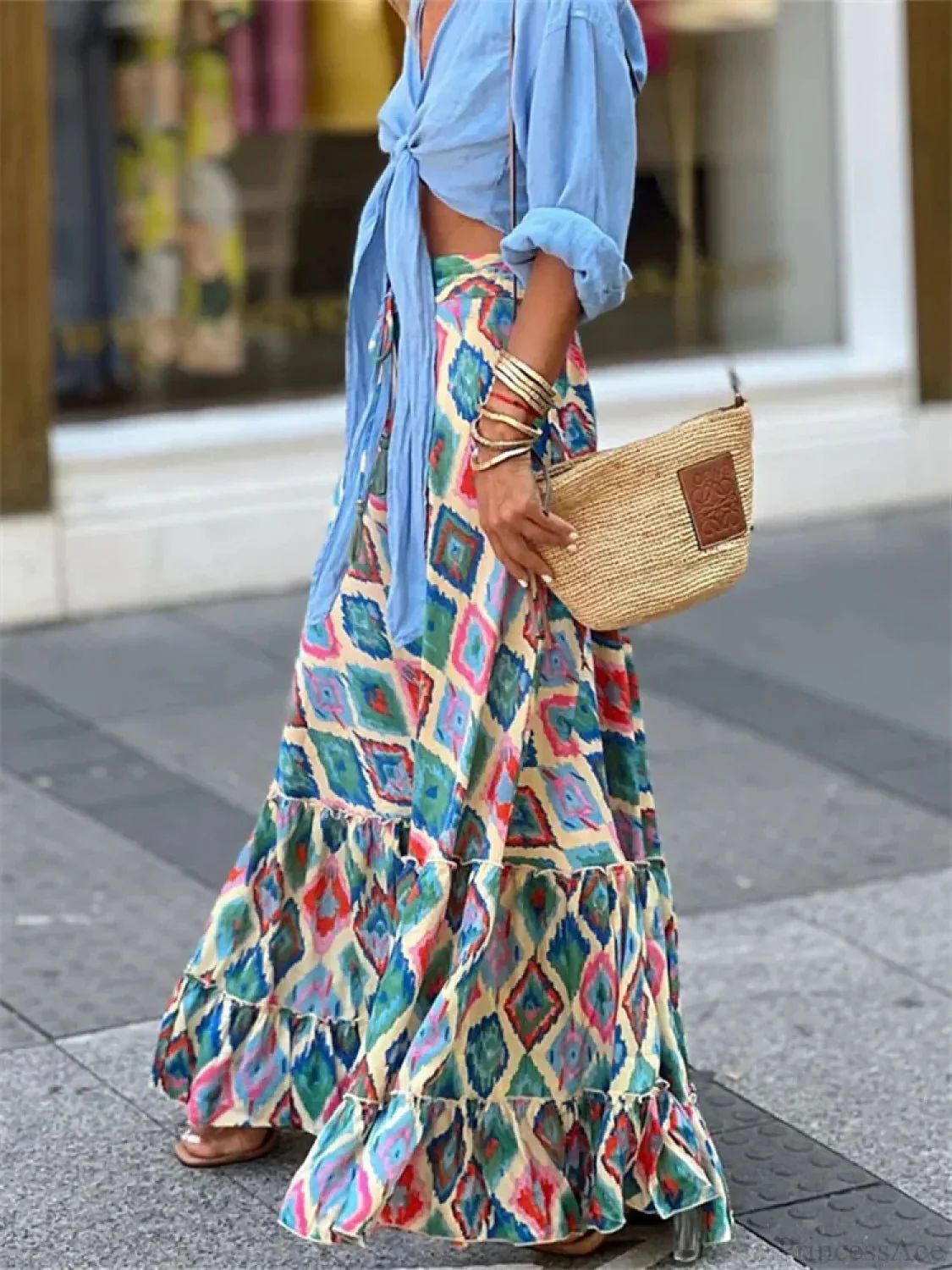 Celeste Flowy Boho Print Ruffled Hem Skirt - Image 5