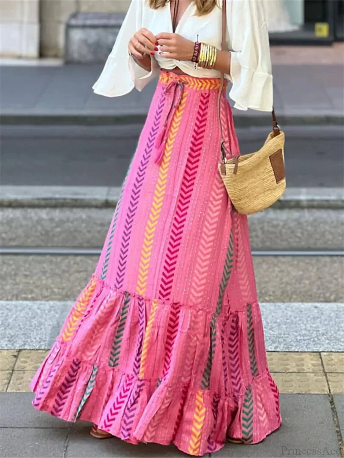 Celeste Flowy Boho Print Ruffled Hem Skirt - Image 6