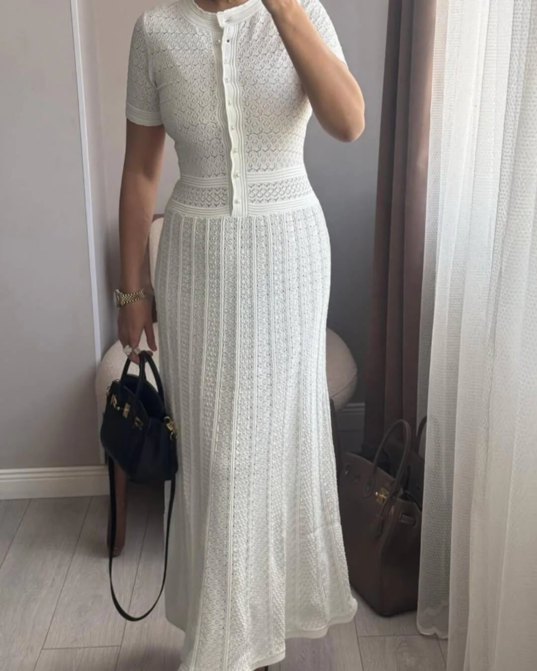 Celeste Half Button Knitted Midi Dress - Image 4