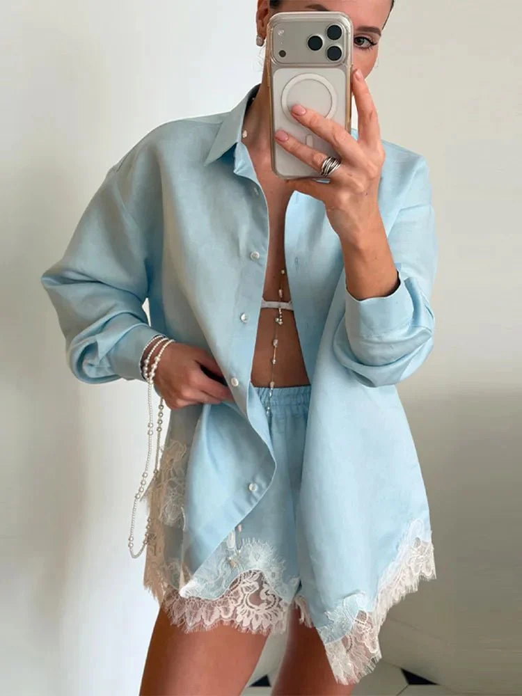 Celeste Lace Patchwork Beach Shirt Set