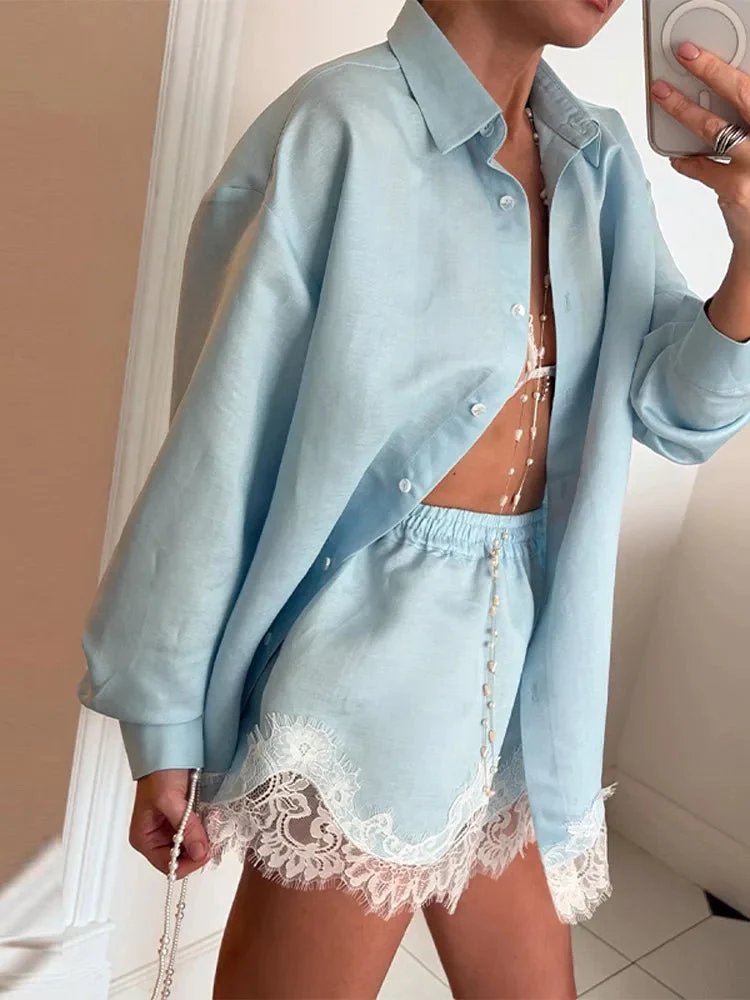 Celeste Lace Patchwork Beach Shirt Set - Image 3