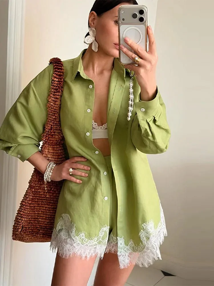 Celeste Lace Patchwork Beach Shirt Set - Image 4