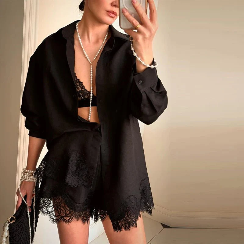 Celeste Lace Patchwork Beach Shirt Set - Image 7
