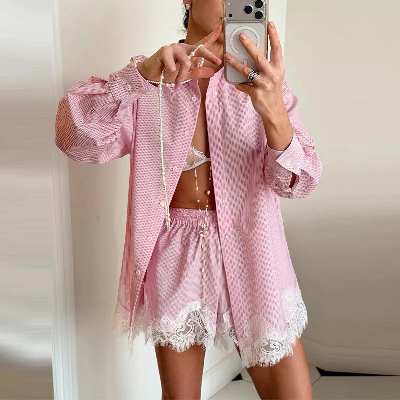 Celeste Lace Patchwork Beach Shirt Set - Image 8
