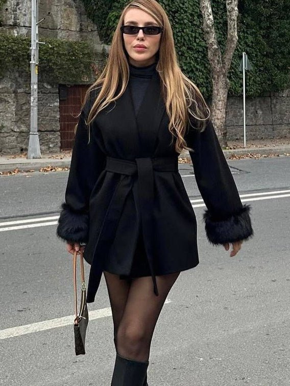 Wool Wrap Coat with Fox Fur Cuff - Image 23