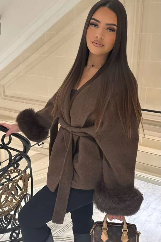 Wool Wrap Coat with Fox Fur Cuff - Image 29