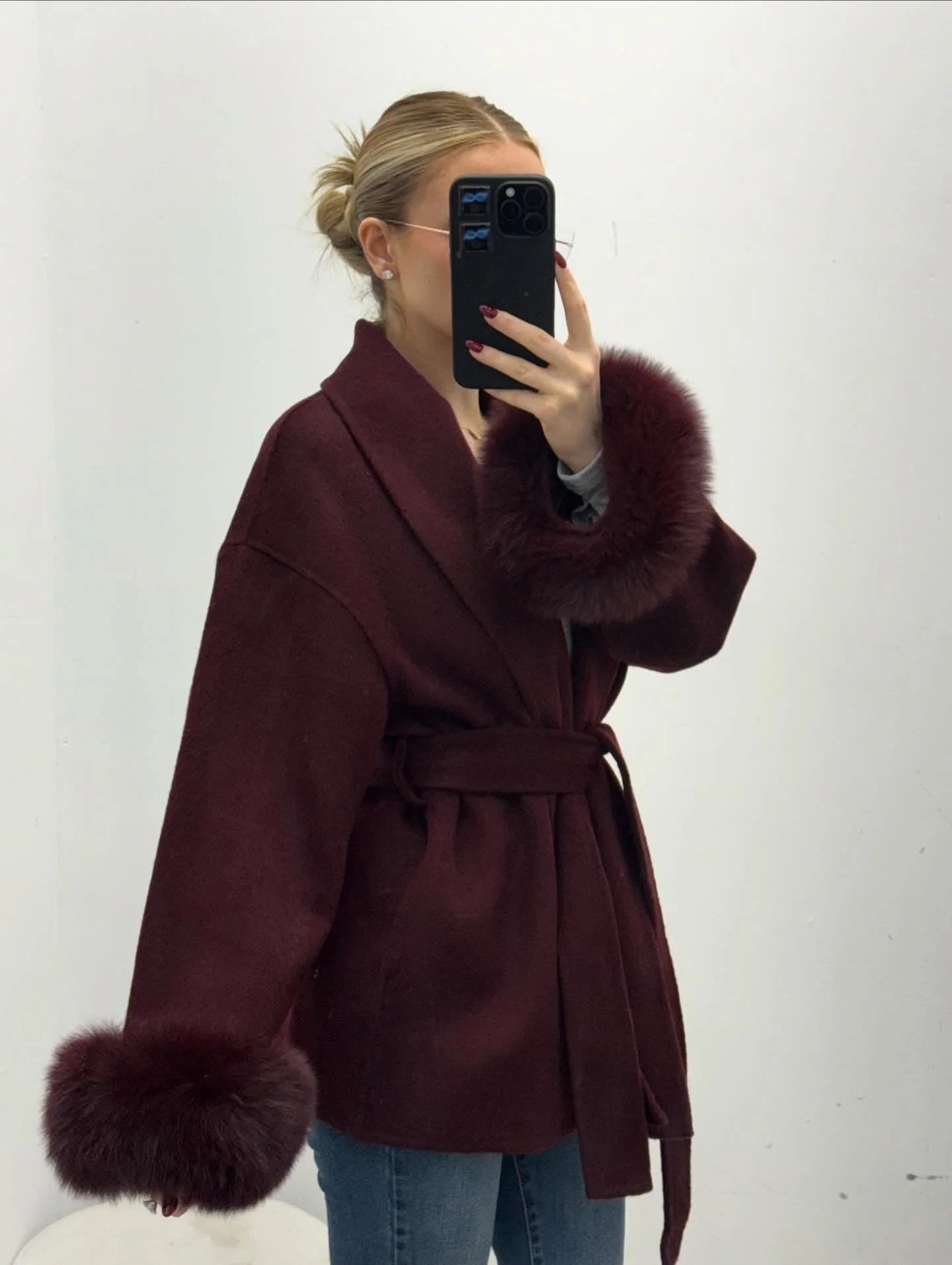 Wool Wrap Coat with Fox Fur Cuff - Image 36