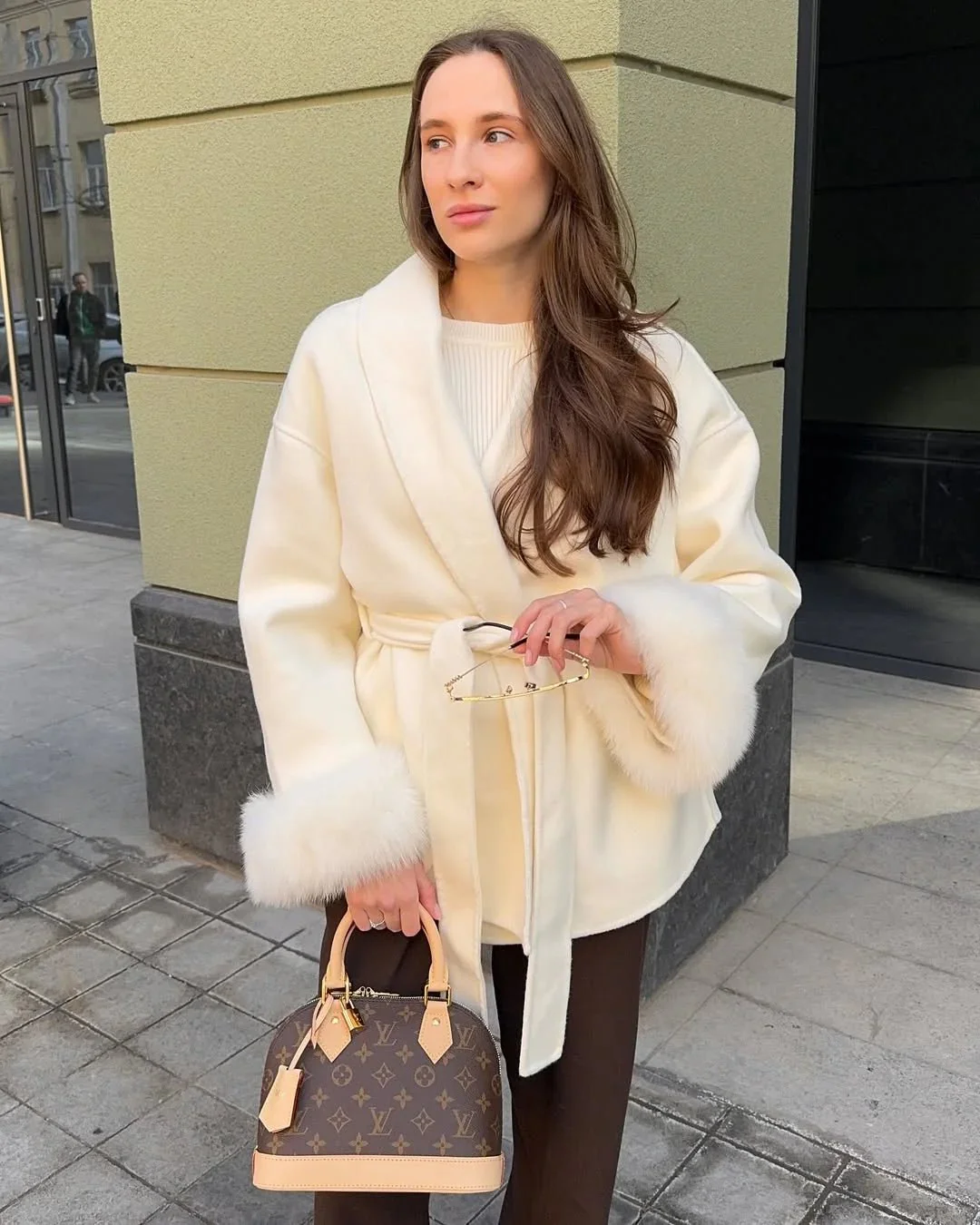 Wool Wrap Coat with Fox Fur Cuff - Image 6