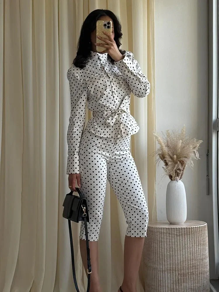Cherry Polka Dot Jacket Capri Pants Set - Image 4