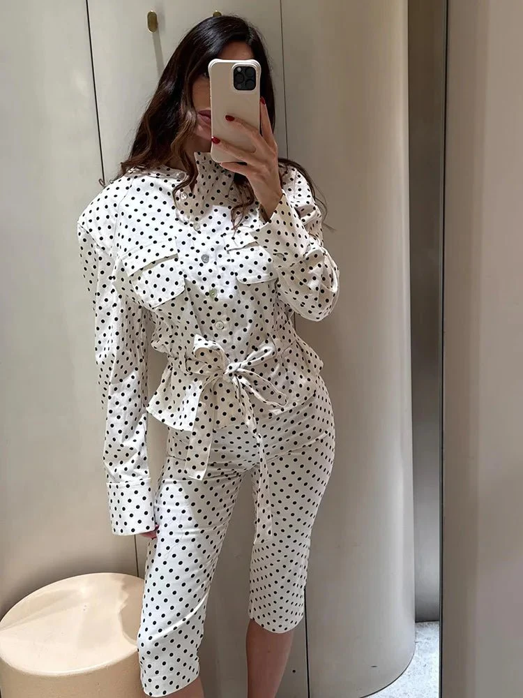 Cherry Polka Dot Jacket Capri Pants Set - Image 6