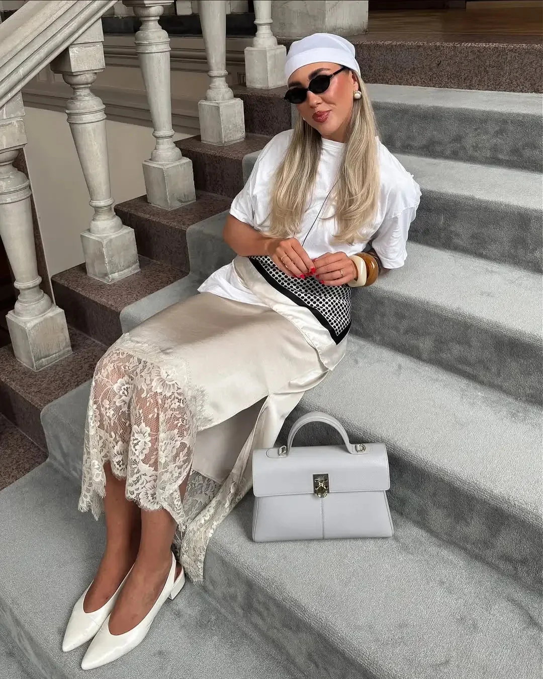 Cheska Lace Hem Satin Long Skirt with Slit - Image 2