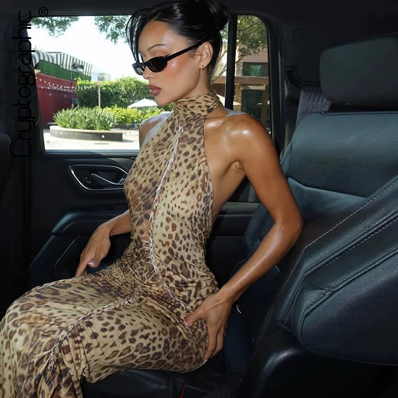 Cindy Leopard Halter Neck Maxi Dress - Image 2