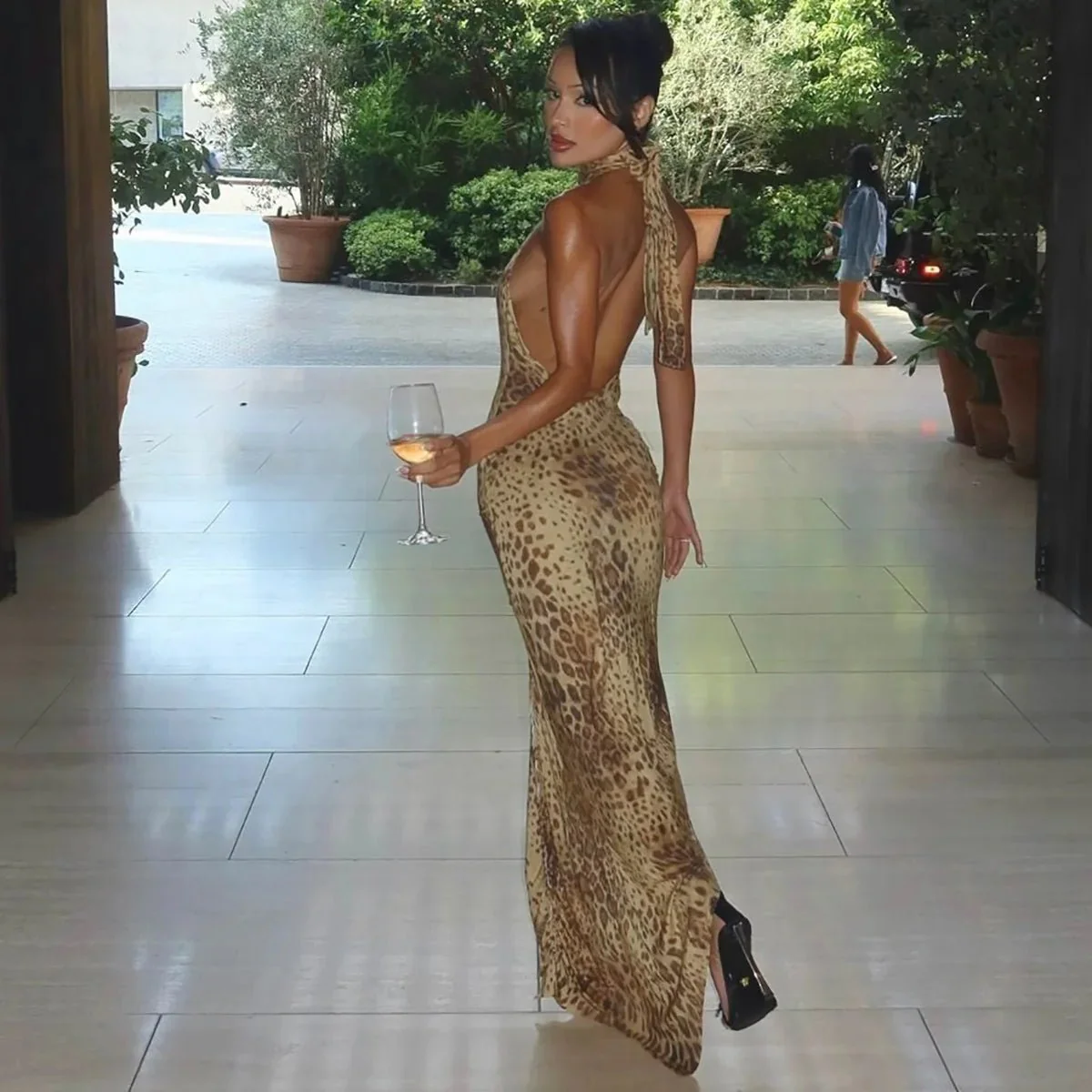 Cindy Leopard Halter Neck Maxi Dress - Image 4