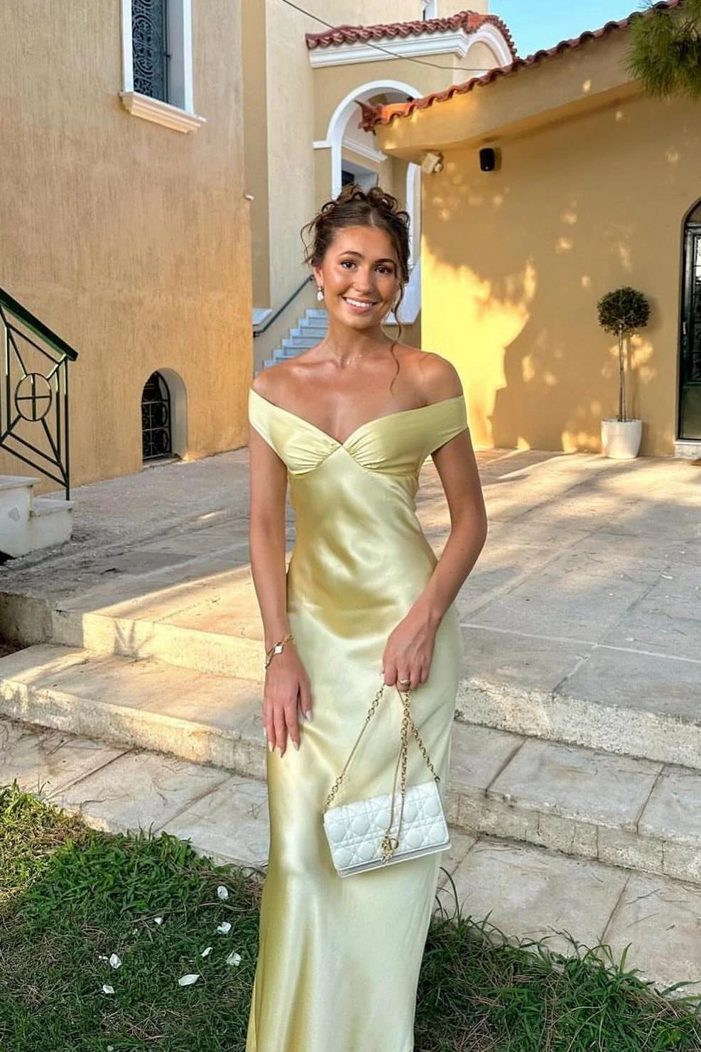 Clea Satin Off the Shoulder Maxi Dress