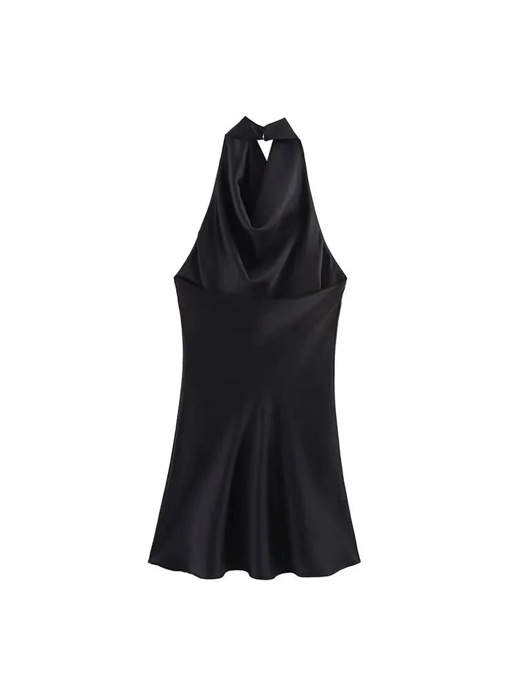 Colleen Satin Halter Draped Mini Dress - Image 7