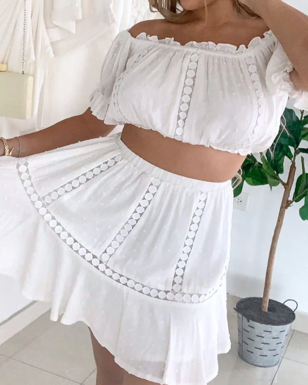 Connie Swiss Dot Ruffled Crop Top Skirt Set - Image 5