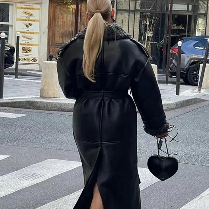 Cora Belted Faux Leather Maxi Coat - Image 3