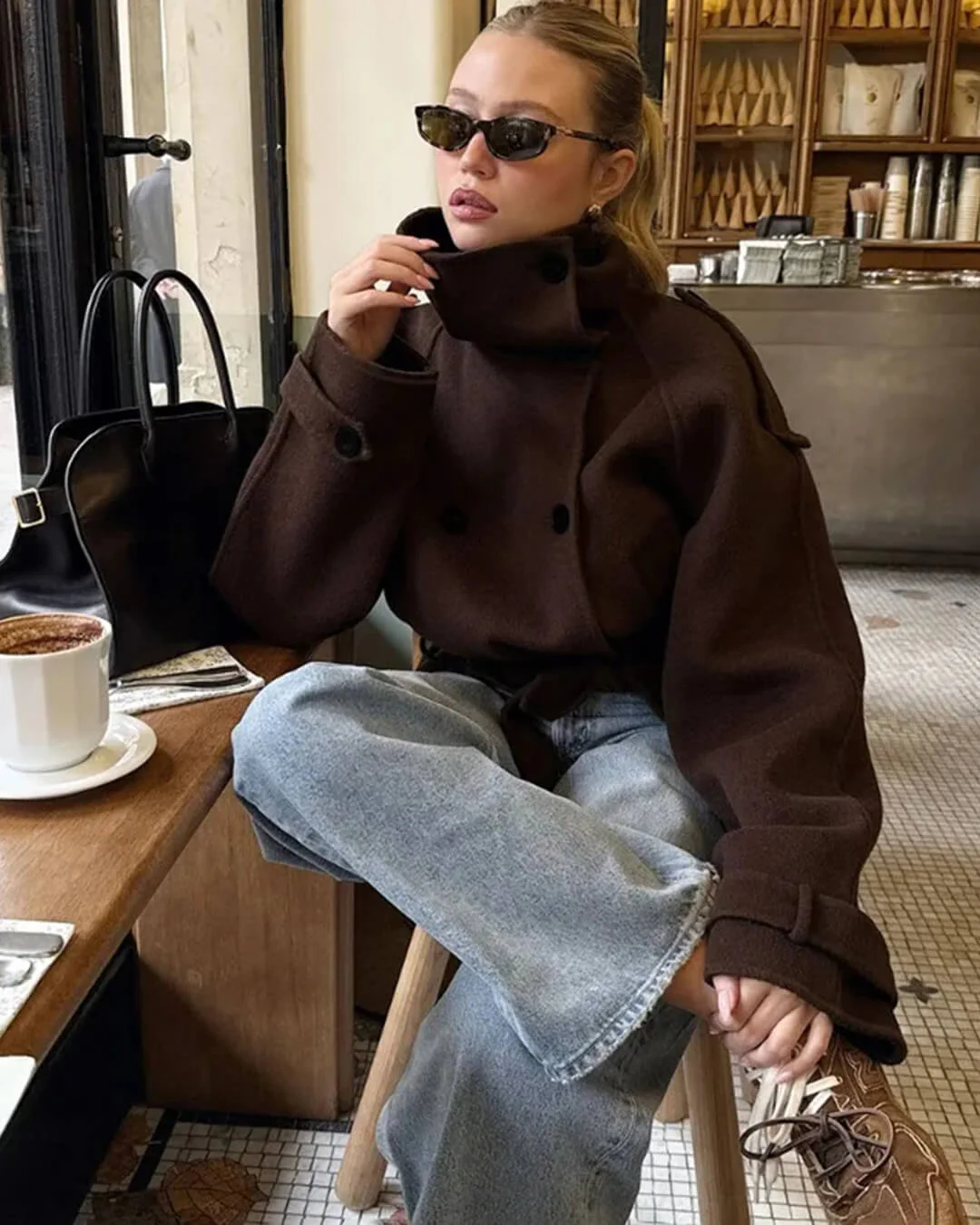 Debbie Stand Collar Short Trench Coat - Image 10