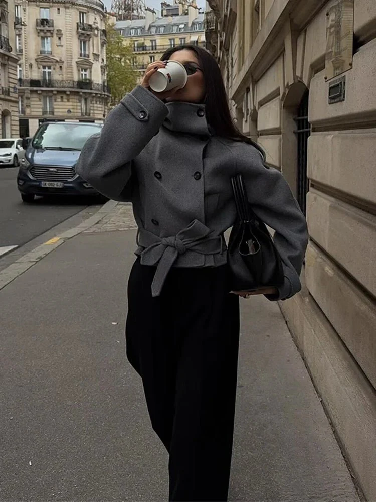 Debbie Stand Collar Short Trench Coat - Image 3
