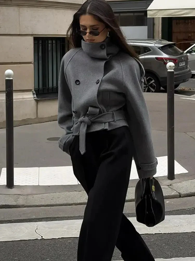 Debbie Stand Collar Short Trench Coat - Image 4