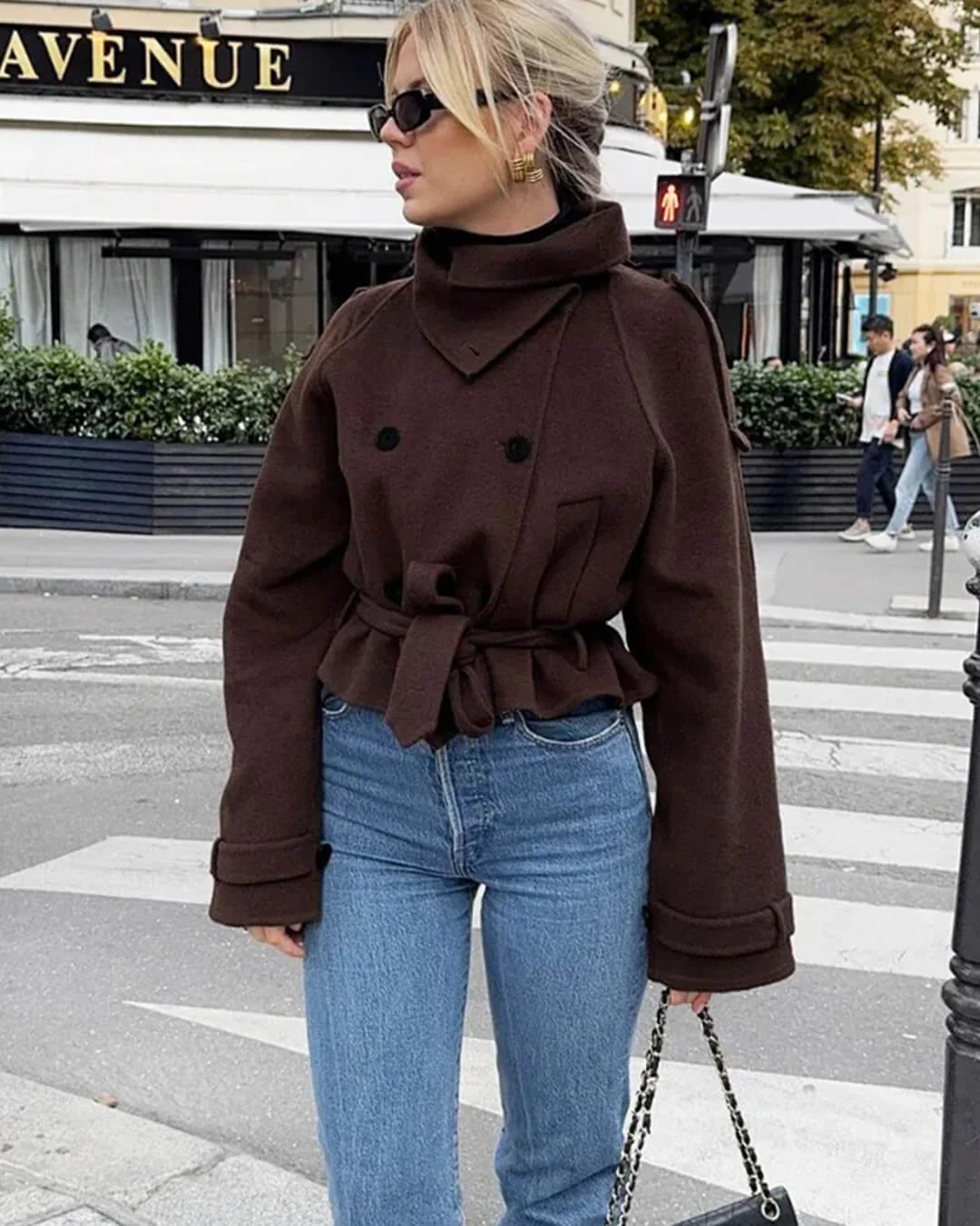 Debbie Stand Collar Short Trench Coat - Image 6