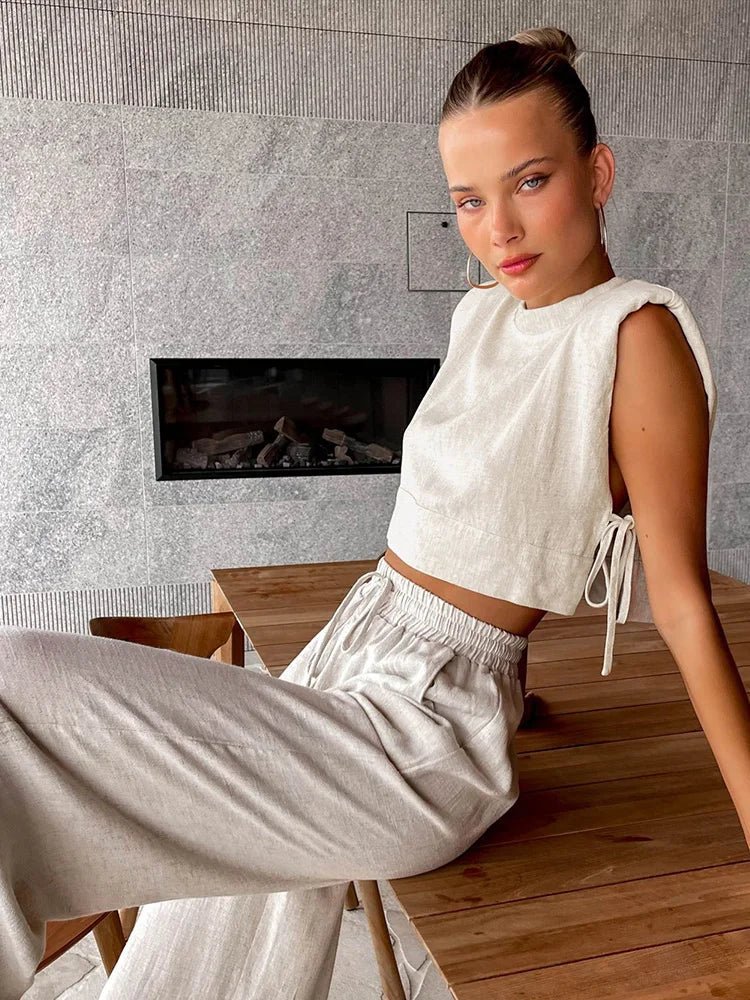 Delfina Linen Crop Top Two Piece Set - Image 2
