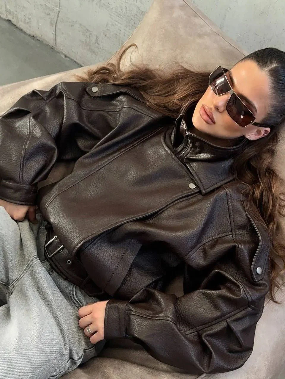Denise Belted Leather Jacket - Image 3