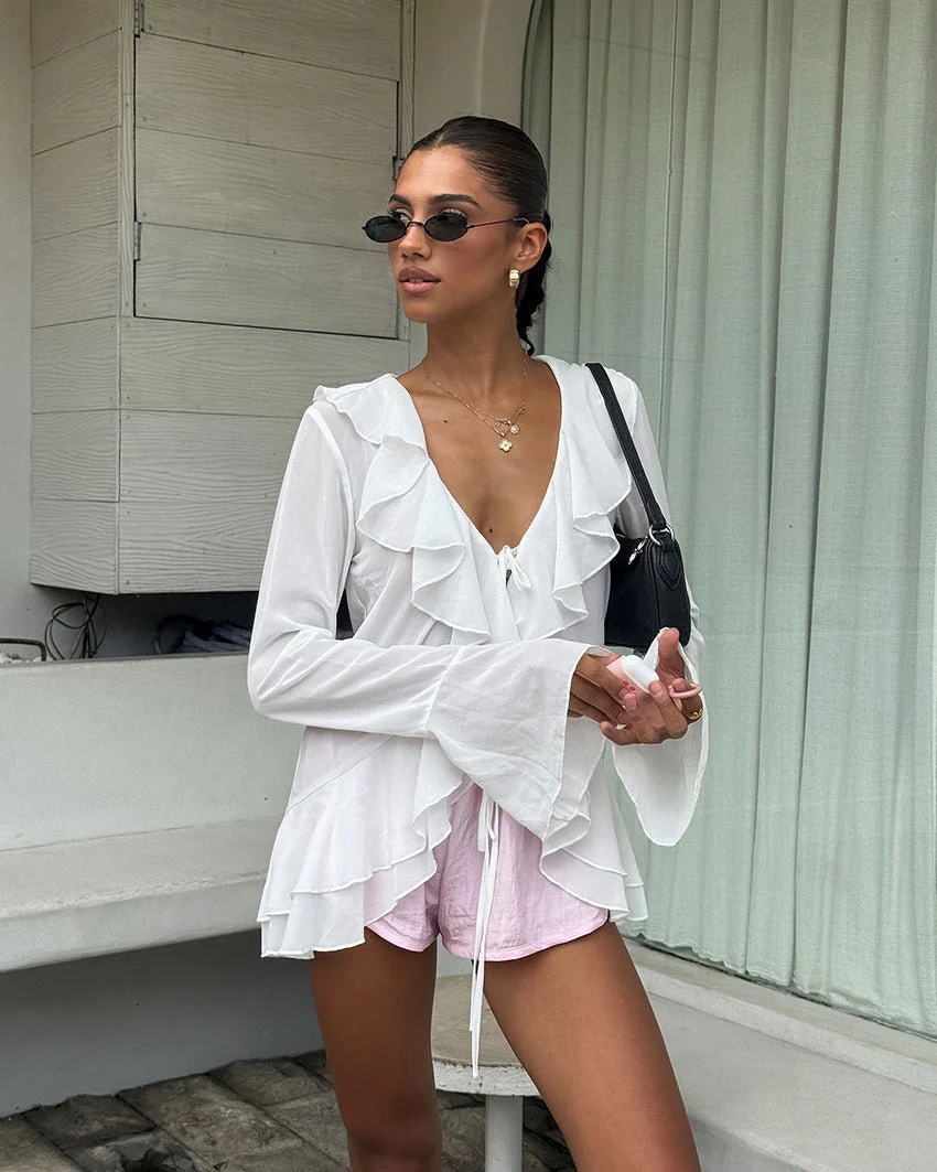 Desiree Deep Neck Ruffled Top