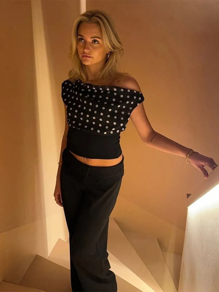 Dianne Skew Collar Polka Dot Top - Image 4