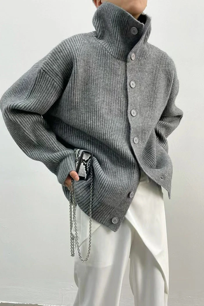 Donna Ribbed Funnel Neck Cardigan